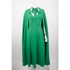 VALENTINO GARAVANI Womens Cady Couture Midi Cape Dress Green Silk 42 US 6 $5700